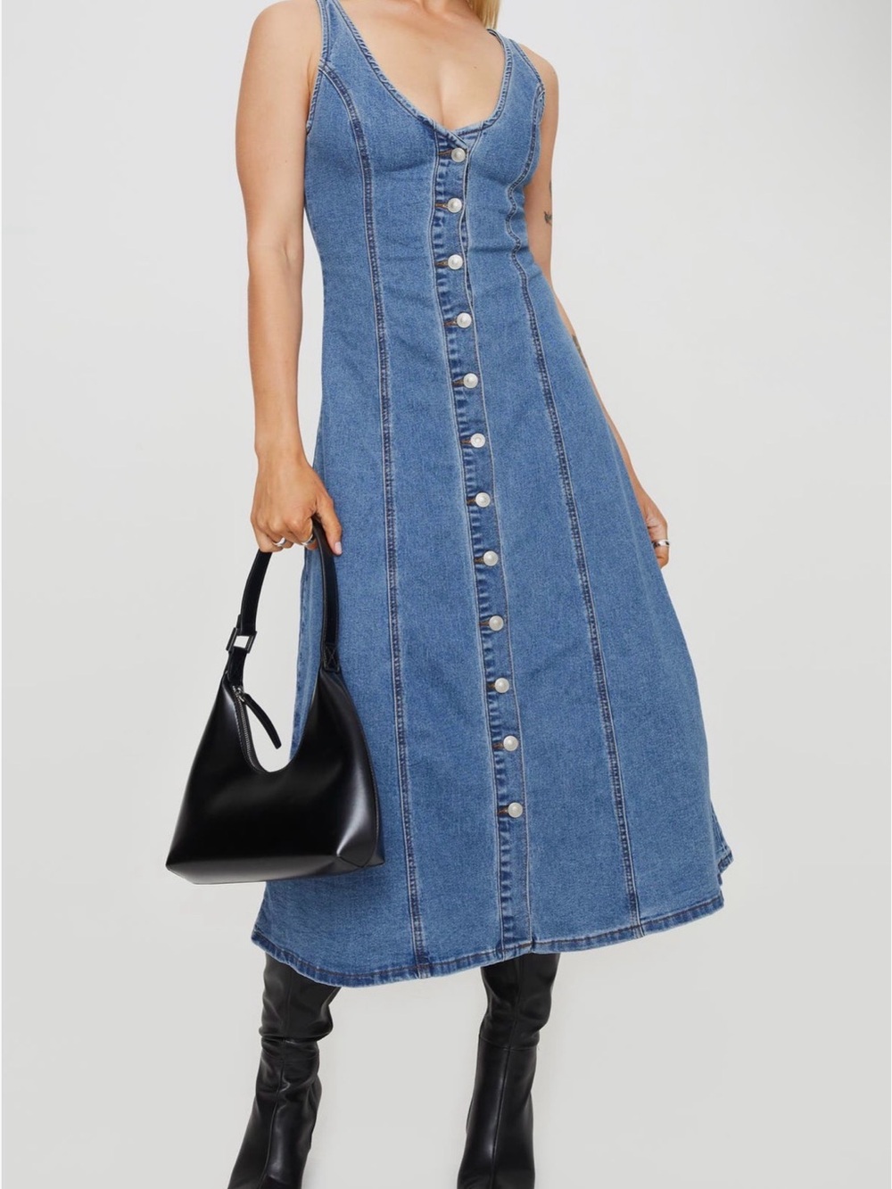 Princess Polly Blue Denim Button-Front Midi Dress